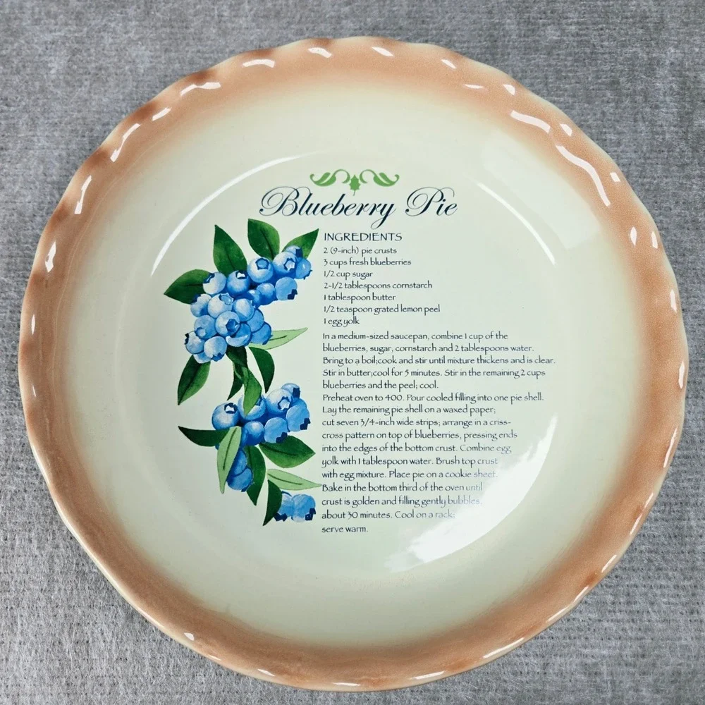 Nantucket Blueberry Pie Recipe Ceramic 10 Inch Deep Dish Scalloped Pie Plate
